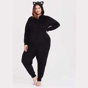 Torrid Fleece Black Cat Hoodie Onesie, NWT, sz 3/4